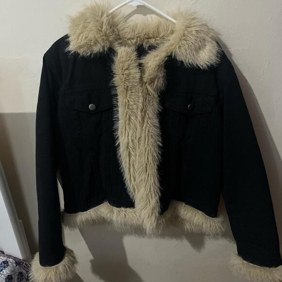 Black faux fur jacket cropped - Picture 1 of 5
